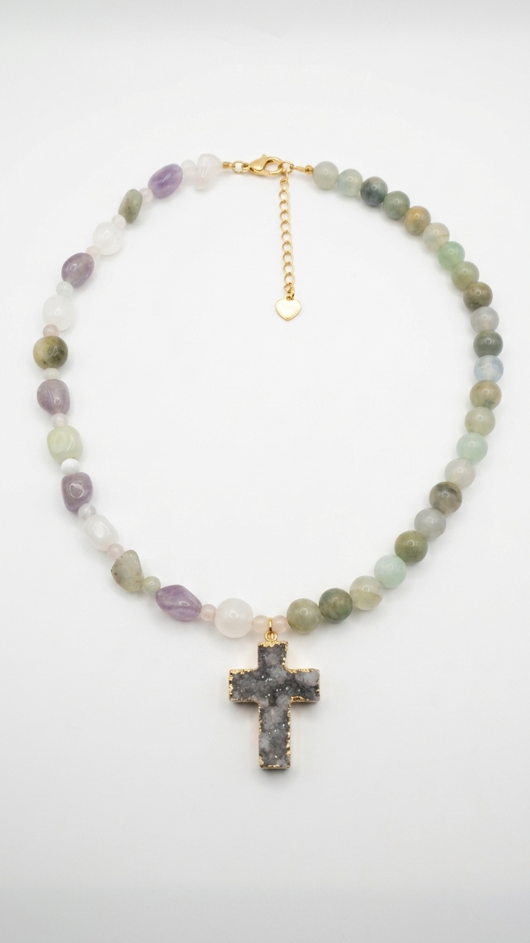 Collar AURA - Mix de minerales y colgante drusa