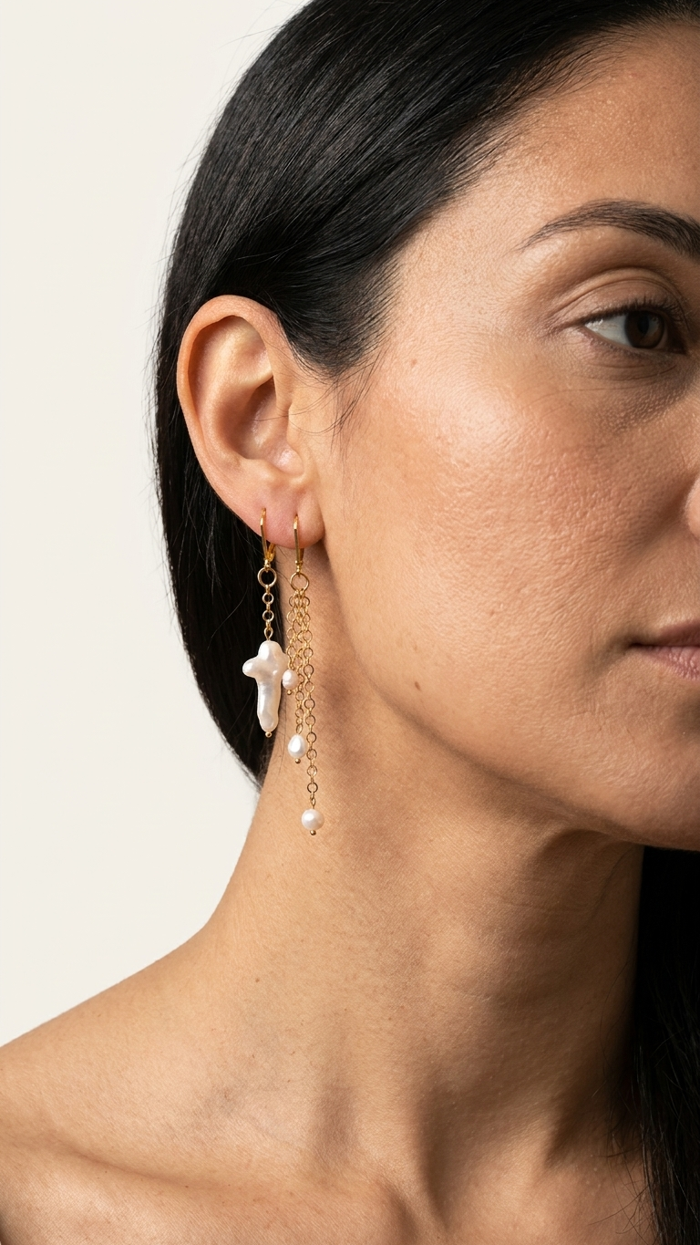 Pendientes DÚO · Perlas Barrocas y Acero Dorado