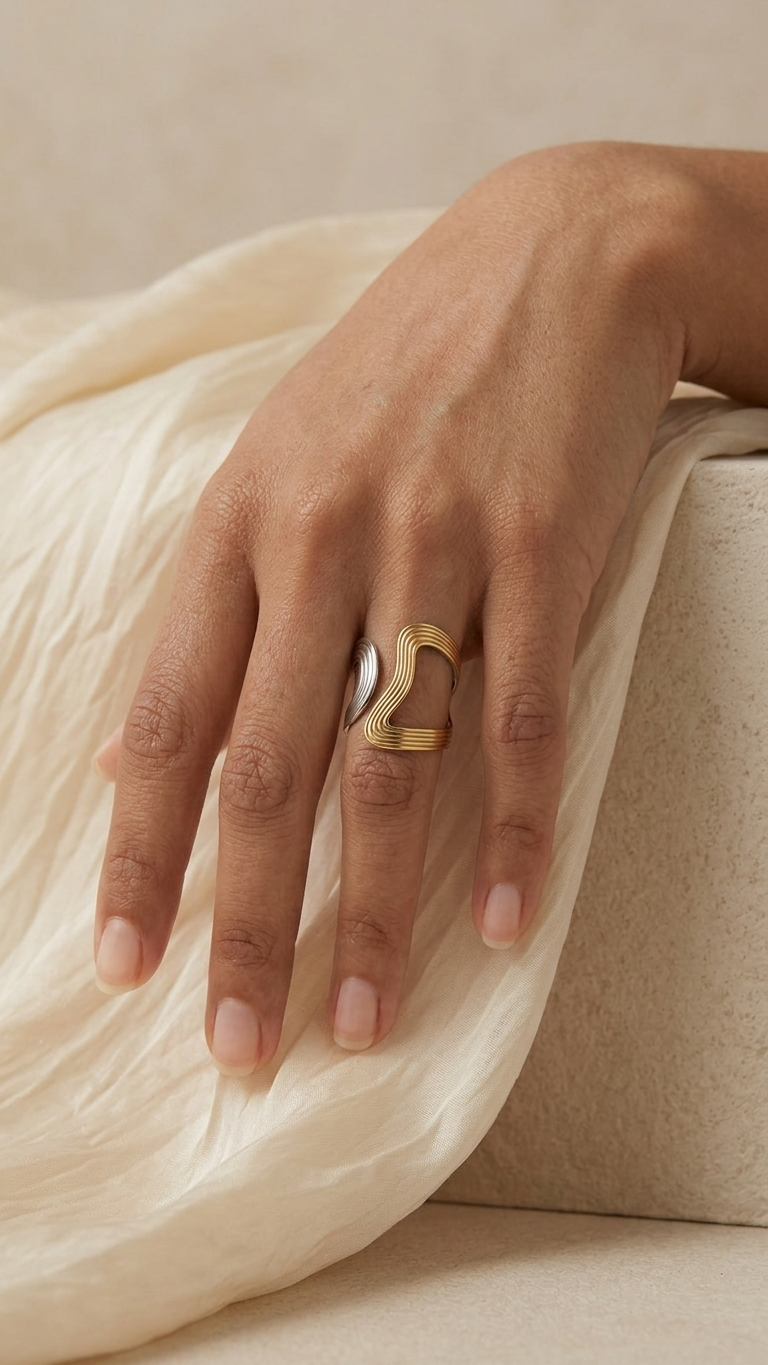 Anillo ONDA DUO Bicolor en Acero y Oro PVD