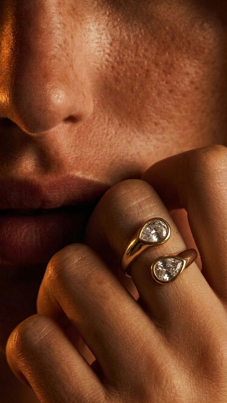Anillo KAIRA de Acero Dorado y Circonitas