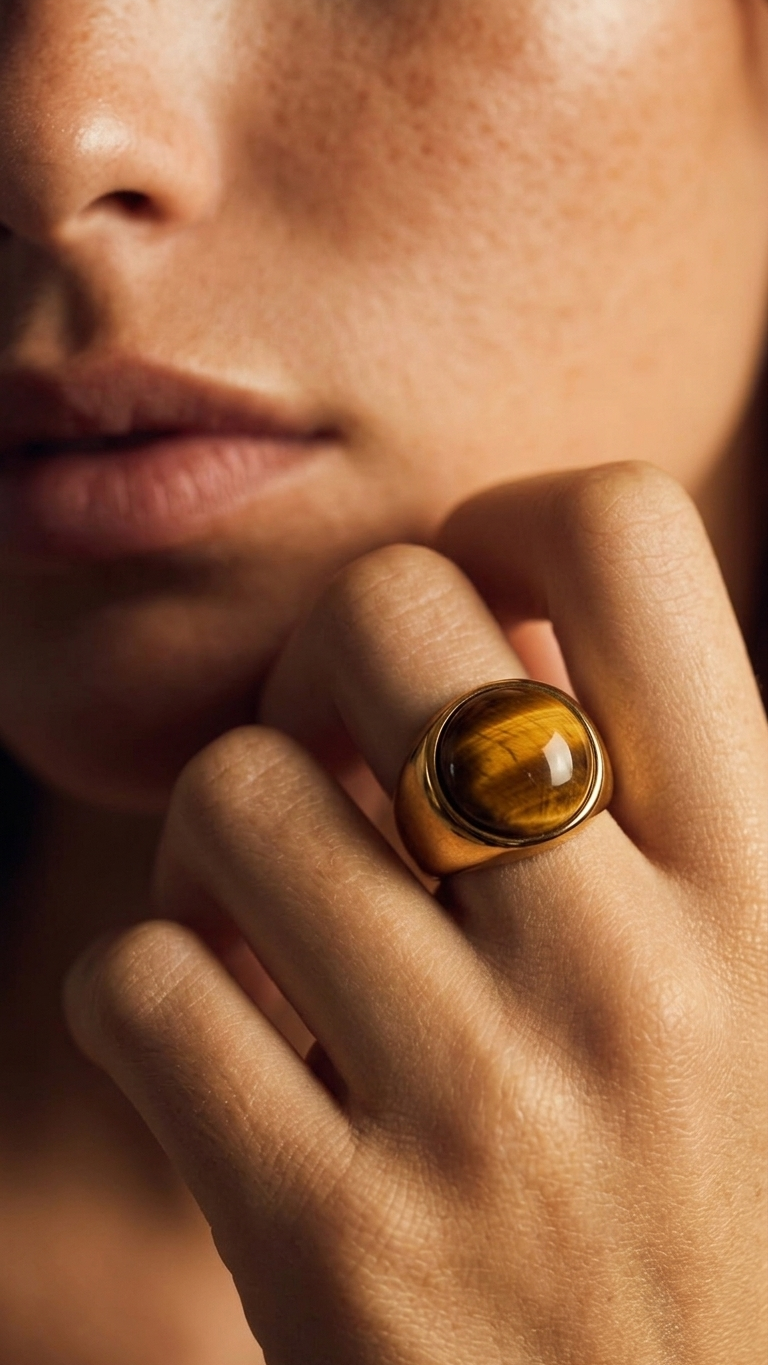 Anillo GALATEA · Ojo de Tigre y Acero