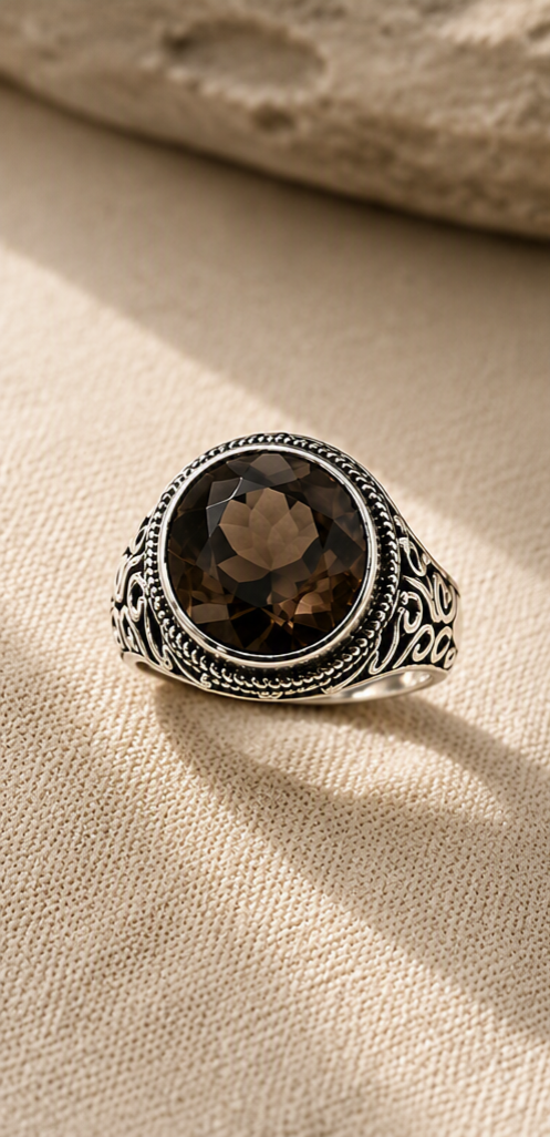 Anillo ECLIPSE | Plata 925 y Cuarzo Ahumado