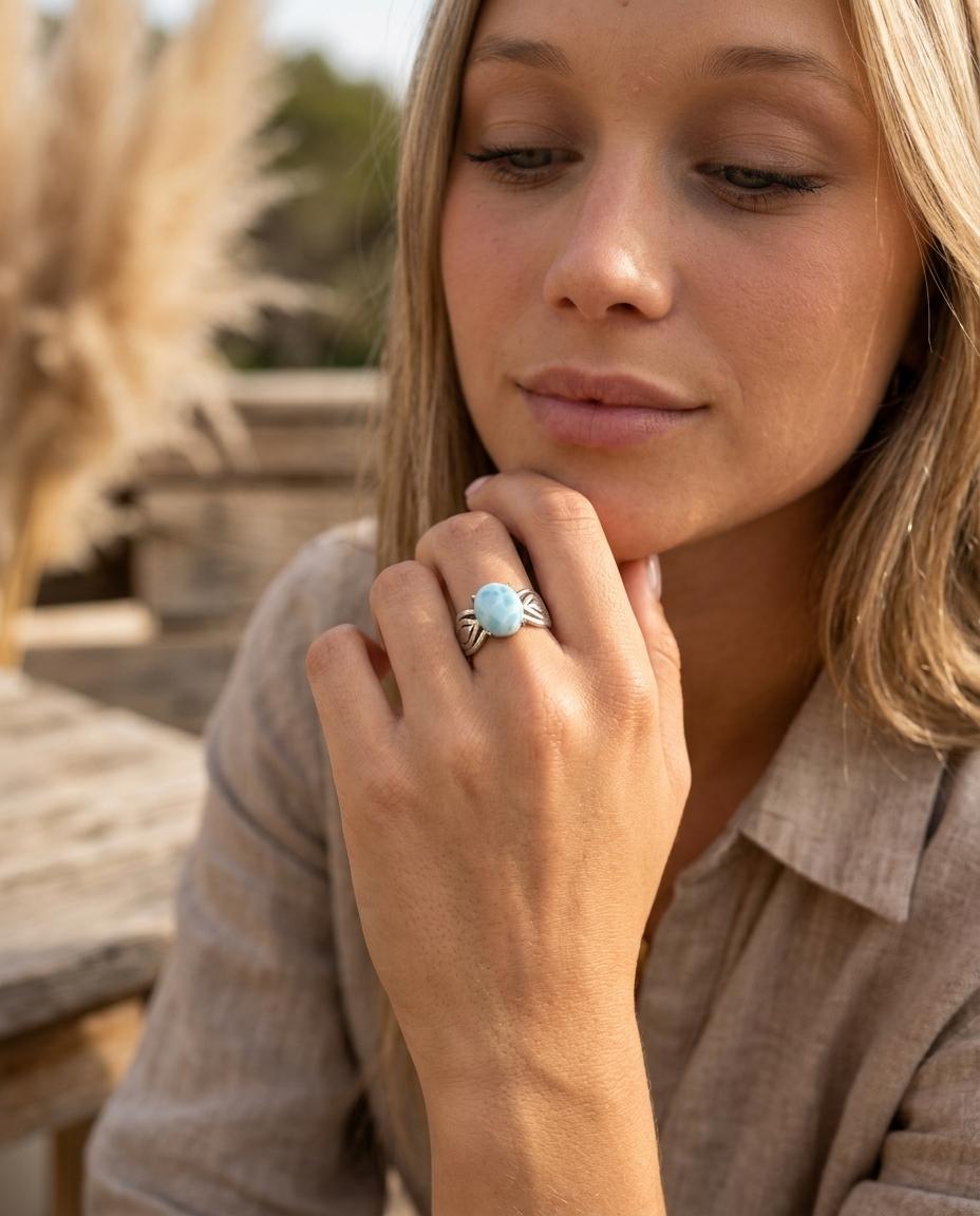 Anillo BRISA MARINA de Plata de Ley y Larimar