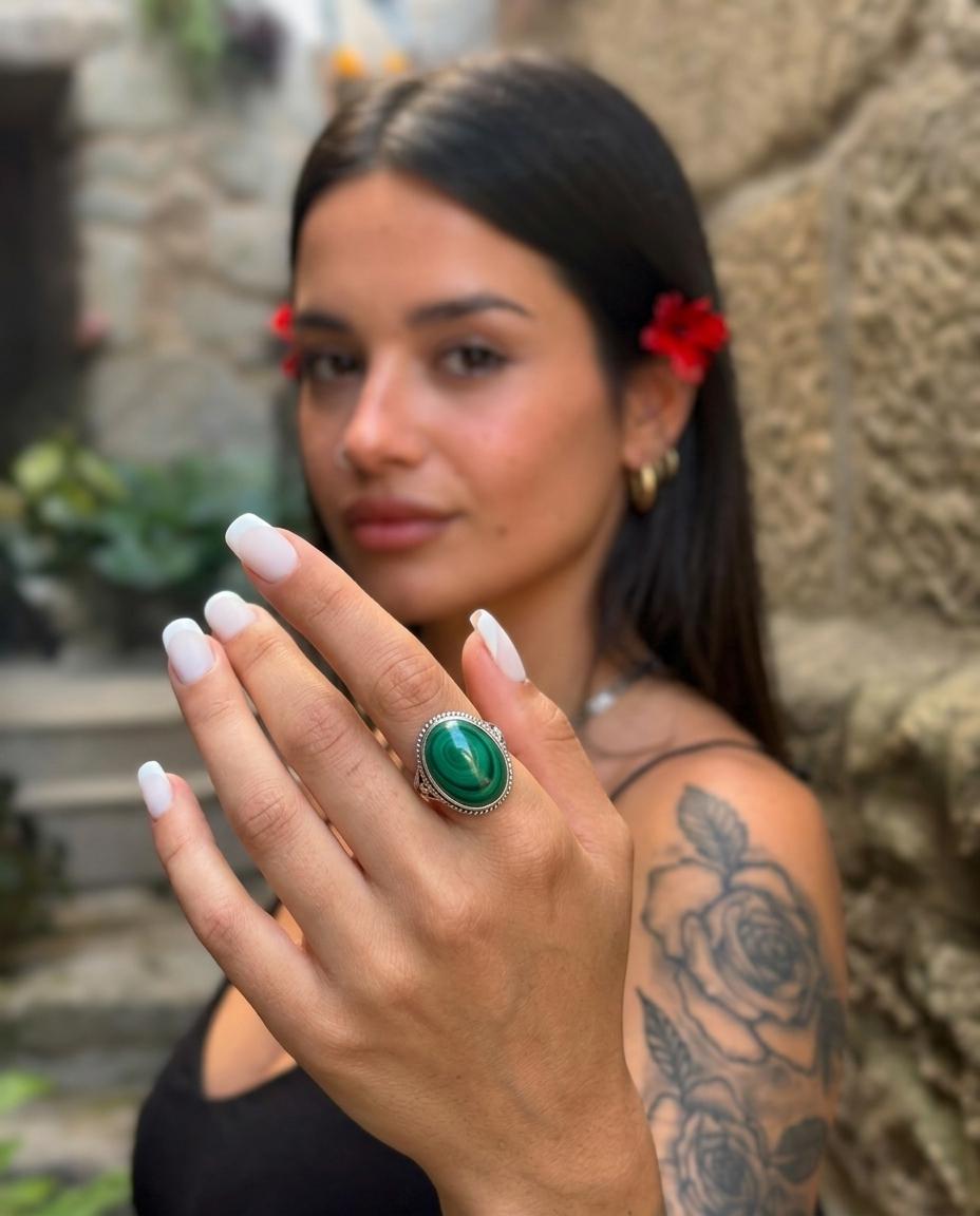 Anillo GAIA · Piedra Natural de Malaquita