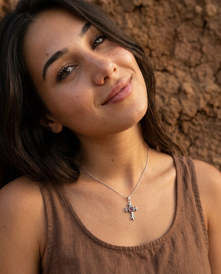 Collar DAHLIA - Granate Natural y Plata