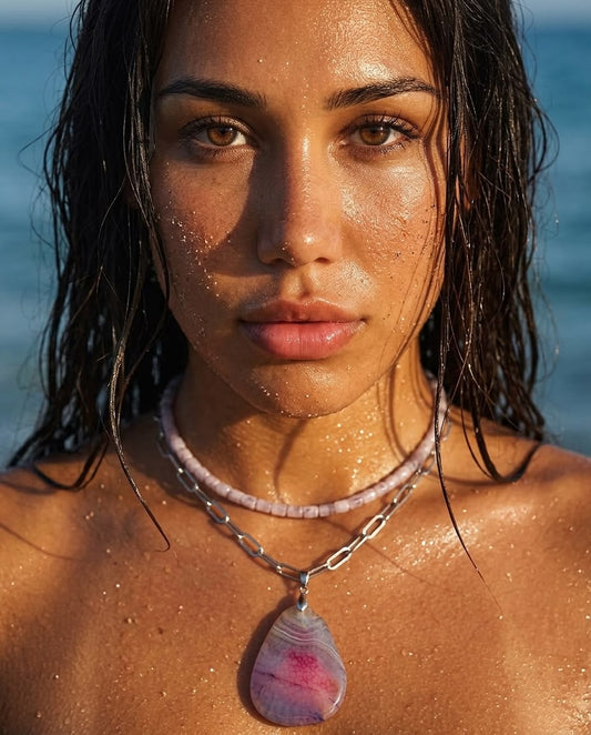 Set Laguna — Collar Doble de Cristal Rosado y Ágata Laguna Rosa