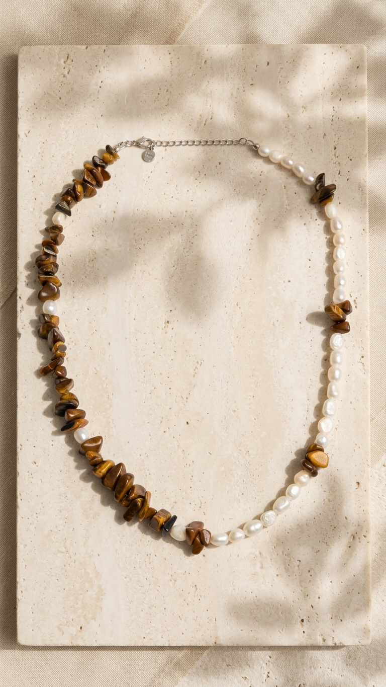 Collar NARA - Perla Barroca Mini y Ojo de Tigre Natural