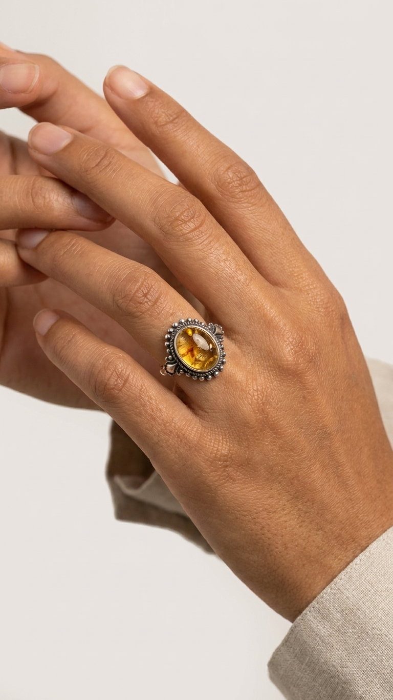 Anillo ÁUREA | Plata 925 y Ámbar Natural