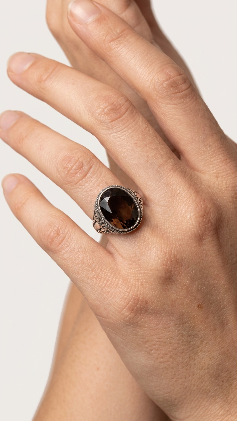 Anillo ECLIPSE | Plata 925 y Cuarzo Ahumado
