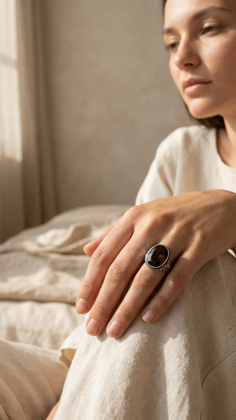 Anillo ECLIPSE | Plata 925 y Cuarzo Ahumado