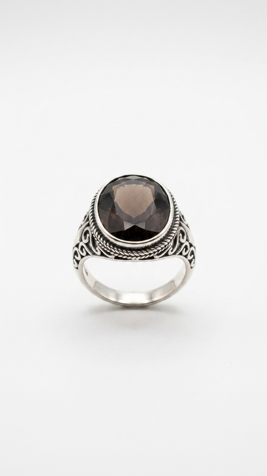 Anillo ECLIPSE | Plata 925 y Cuarzo Ahumado