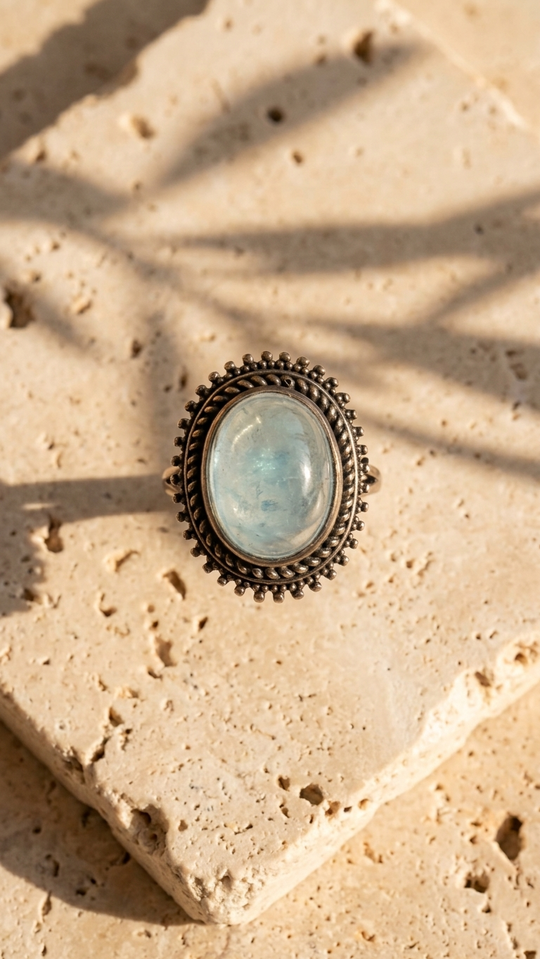 Anillo NEREIDA de Plata de Ley y Aguamarina