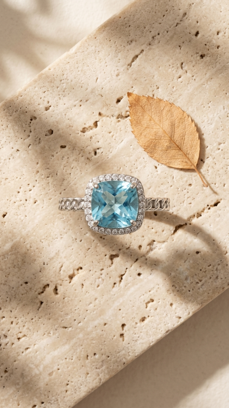 Anillo CALIPSO de Plata de Ley y Topacio Azul