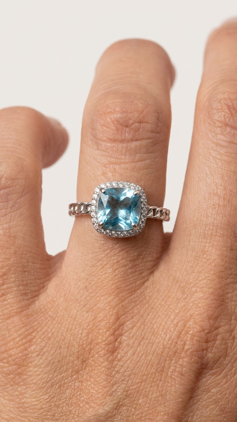 Anillo CALIPSO de Plata de Ley y Topacio Azul