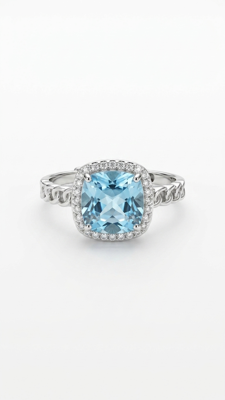Anillo CALIPSO de Plata de Ley y Topacio Azul