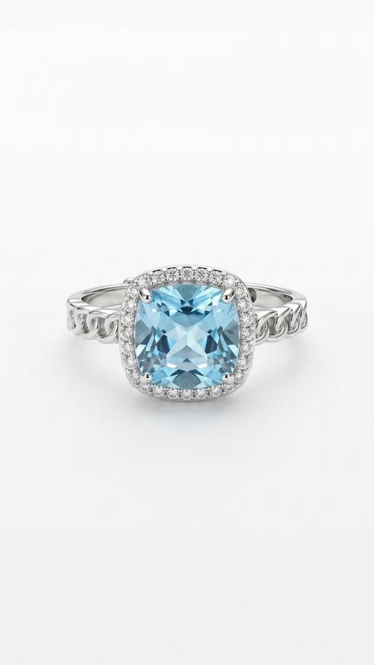 Anillo CALIPSO de Plata de Ley y Topacio Azul