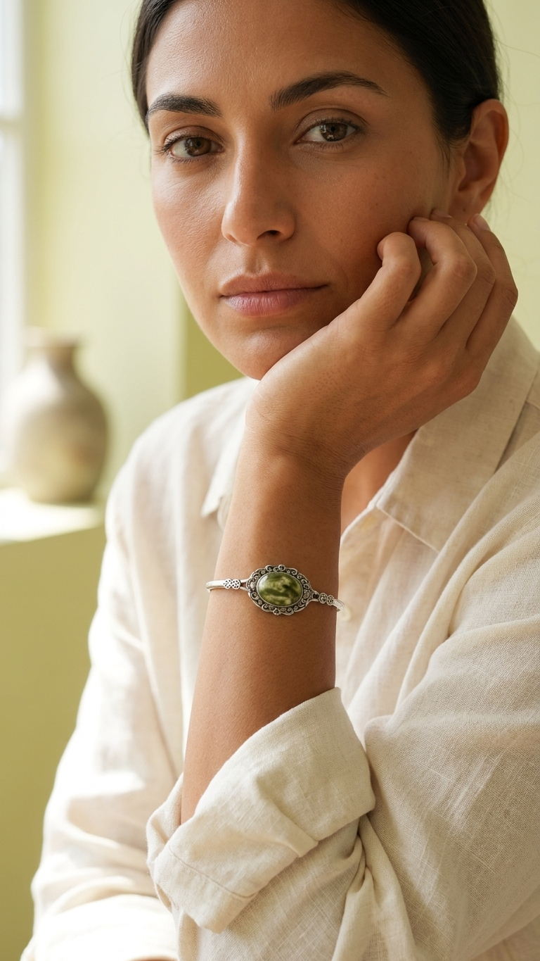 Brazalete DRUIDA · Jaspe Océano Natural