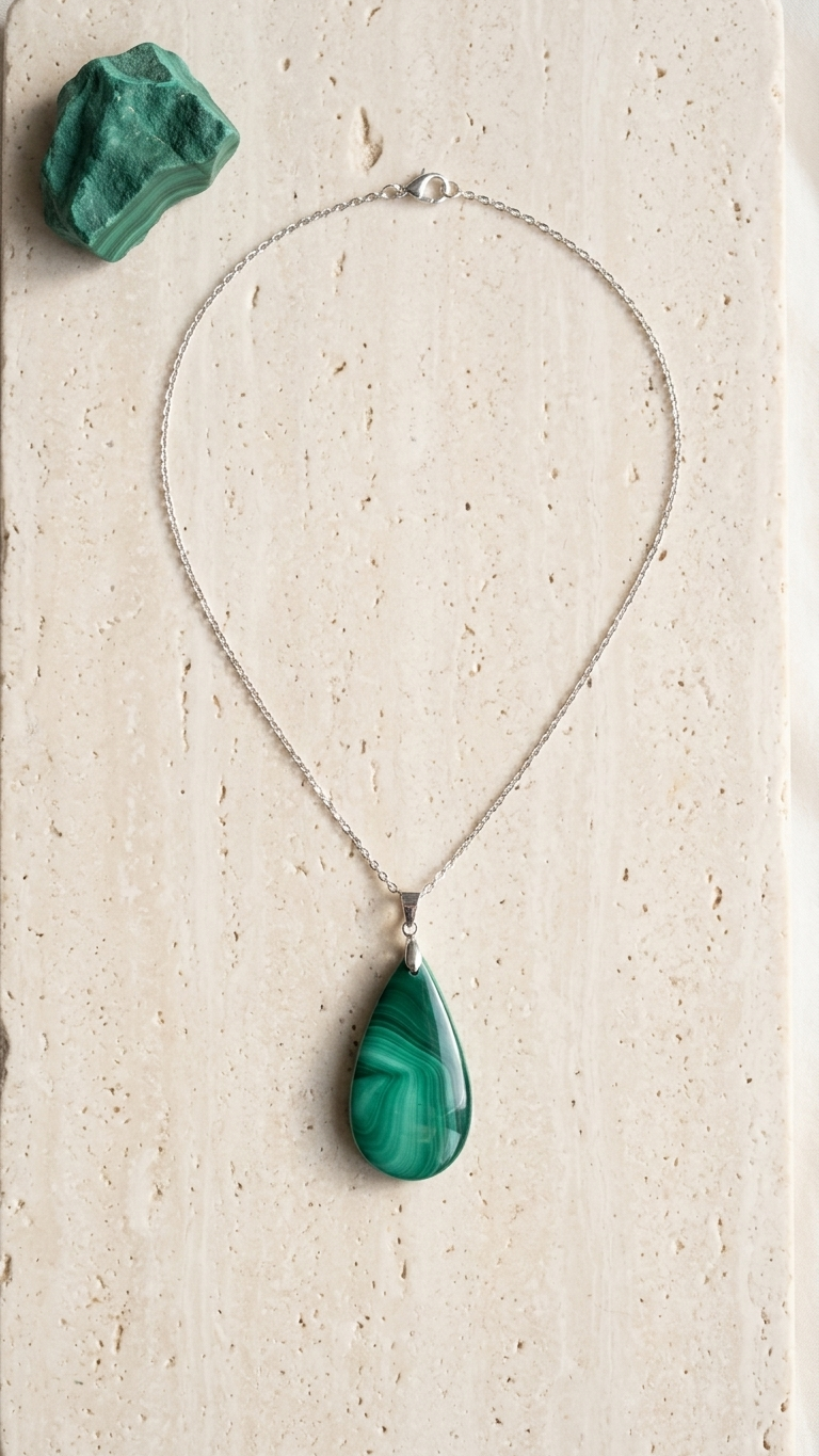 Collar LAGUNA · Malaquita Natural en Plata 925