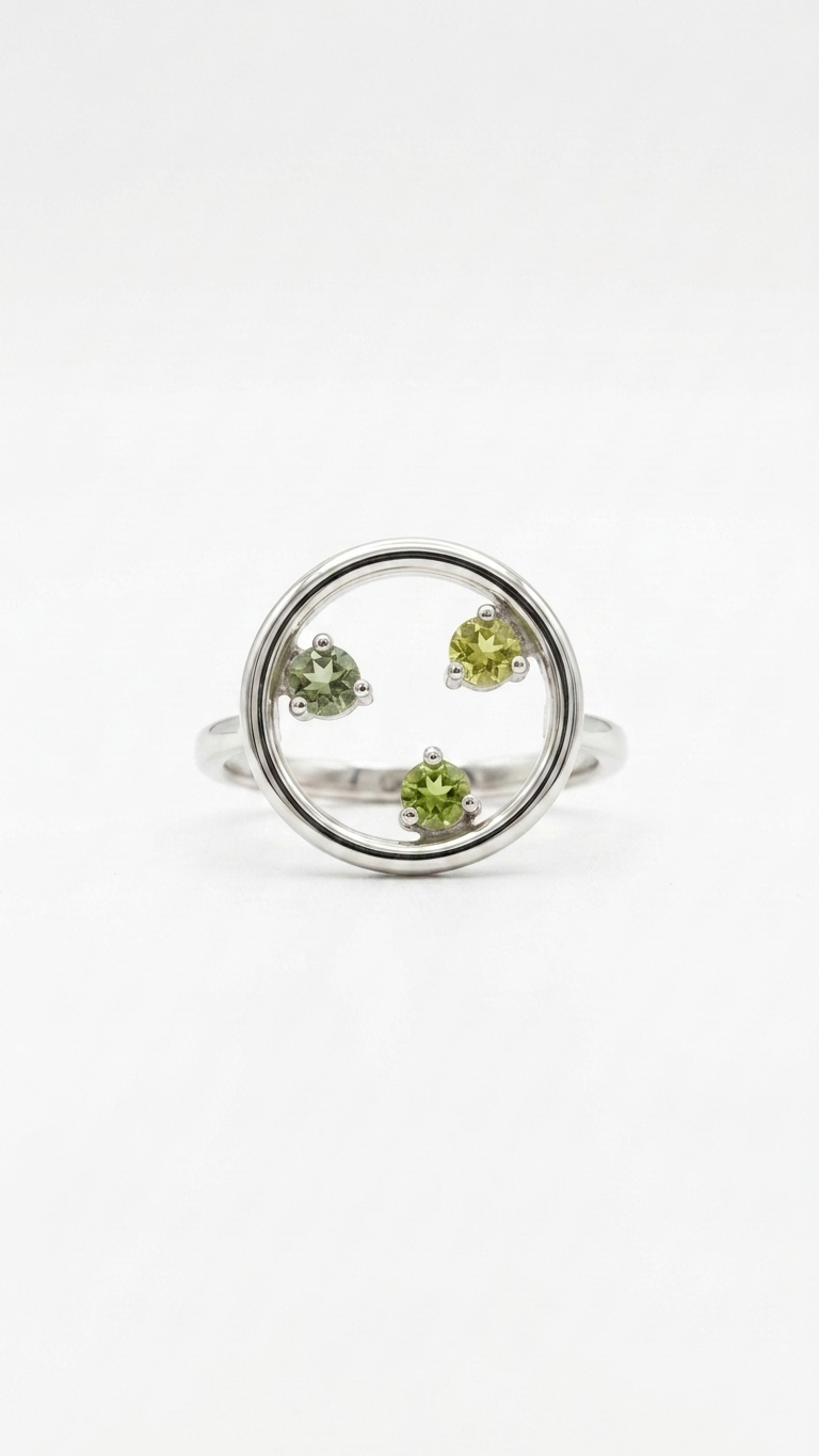 Anillo ÓRBITA · Moissanitas Verdes en Plata 925