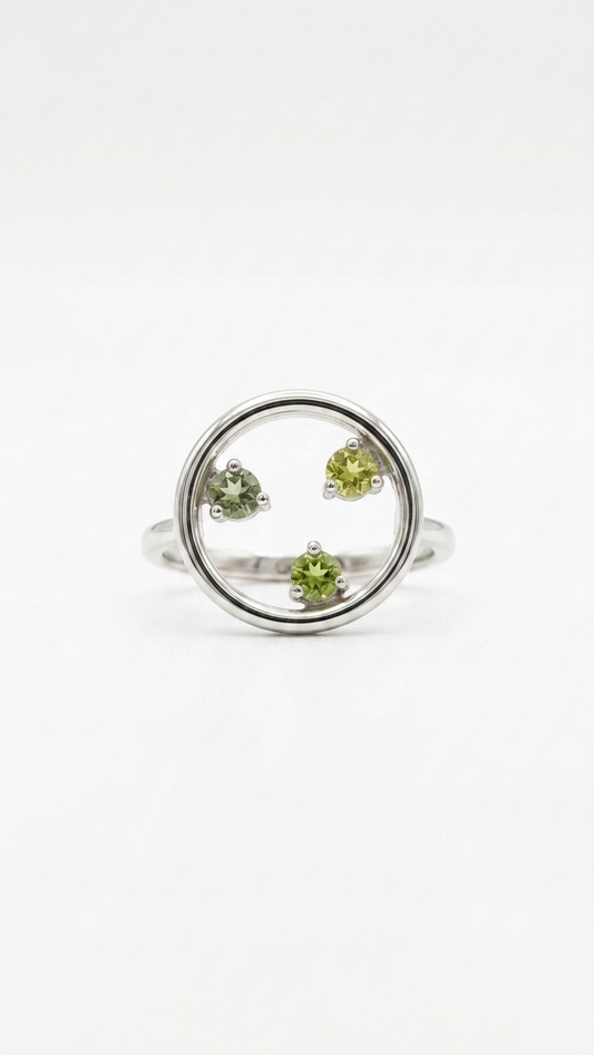 Anillo ÓRBITA · Moissanitas Verdes en Plata 925