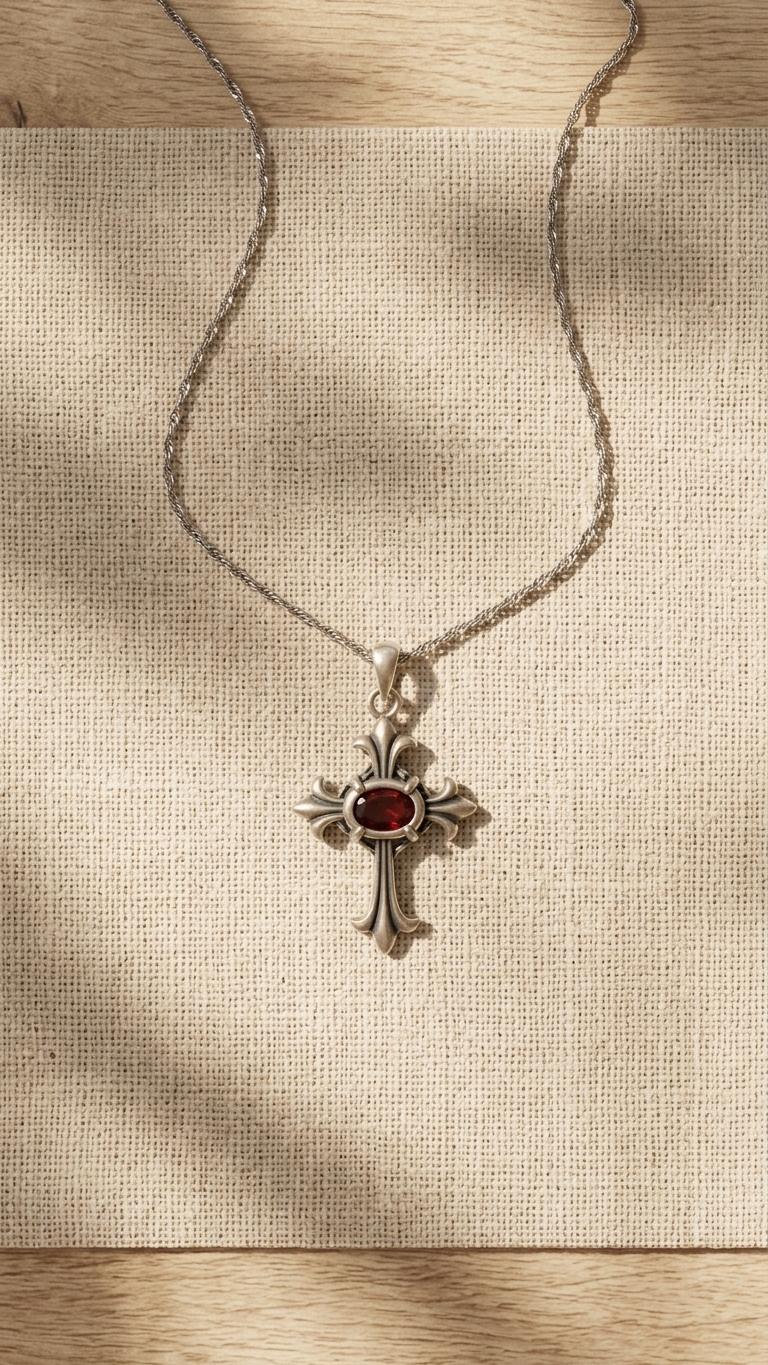 Collar DAHLIA - Granate Natural y Plata