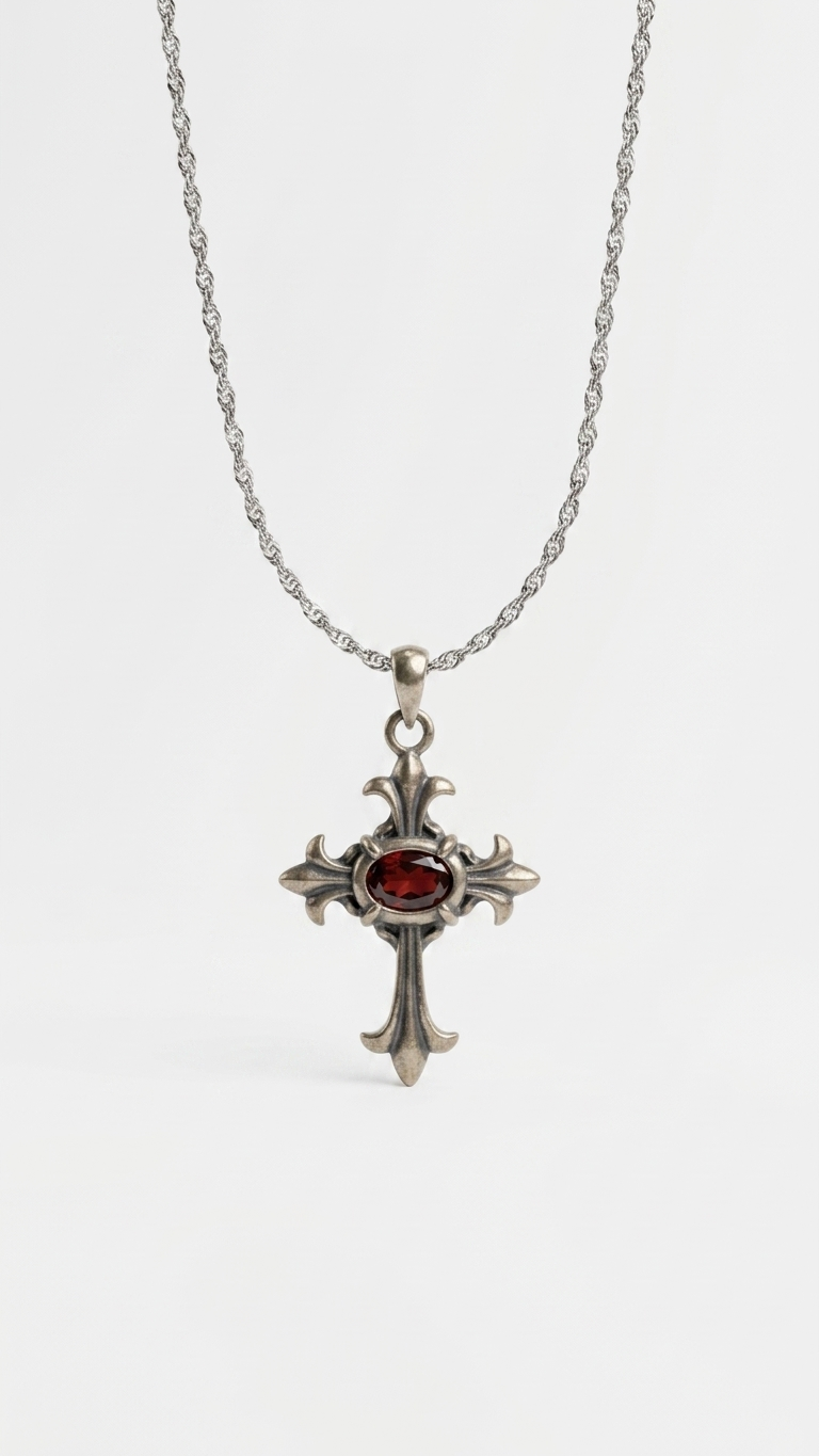 Collar DAHLIA - Granate Natural y Plata
