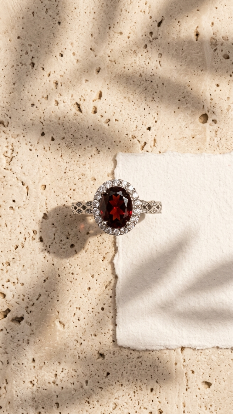 Anillo EMBER de Plata 925 con Granate Natural