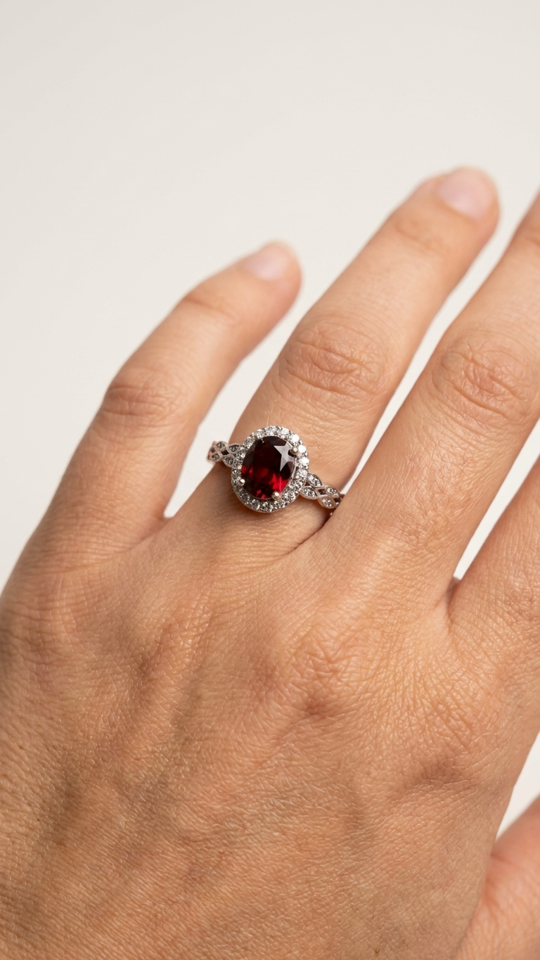 Anillo EMBER de Plata 925 con Granate Natural