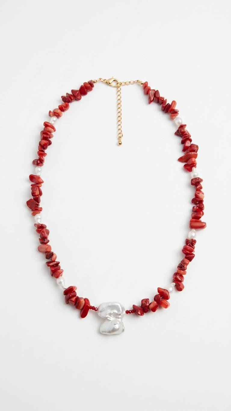 Collar CARMESÍ -  Coral Natural y Perlas naturales