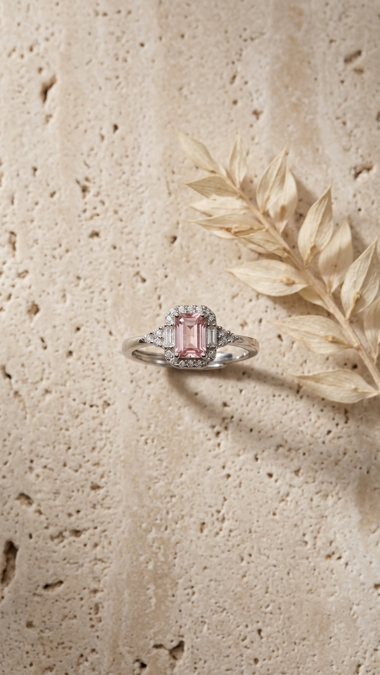 Anillo ÉCLAT - Cuarzo Rosa y Circonitas