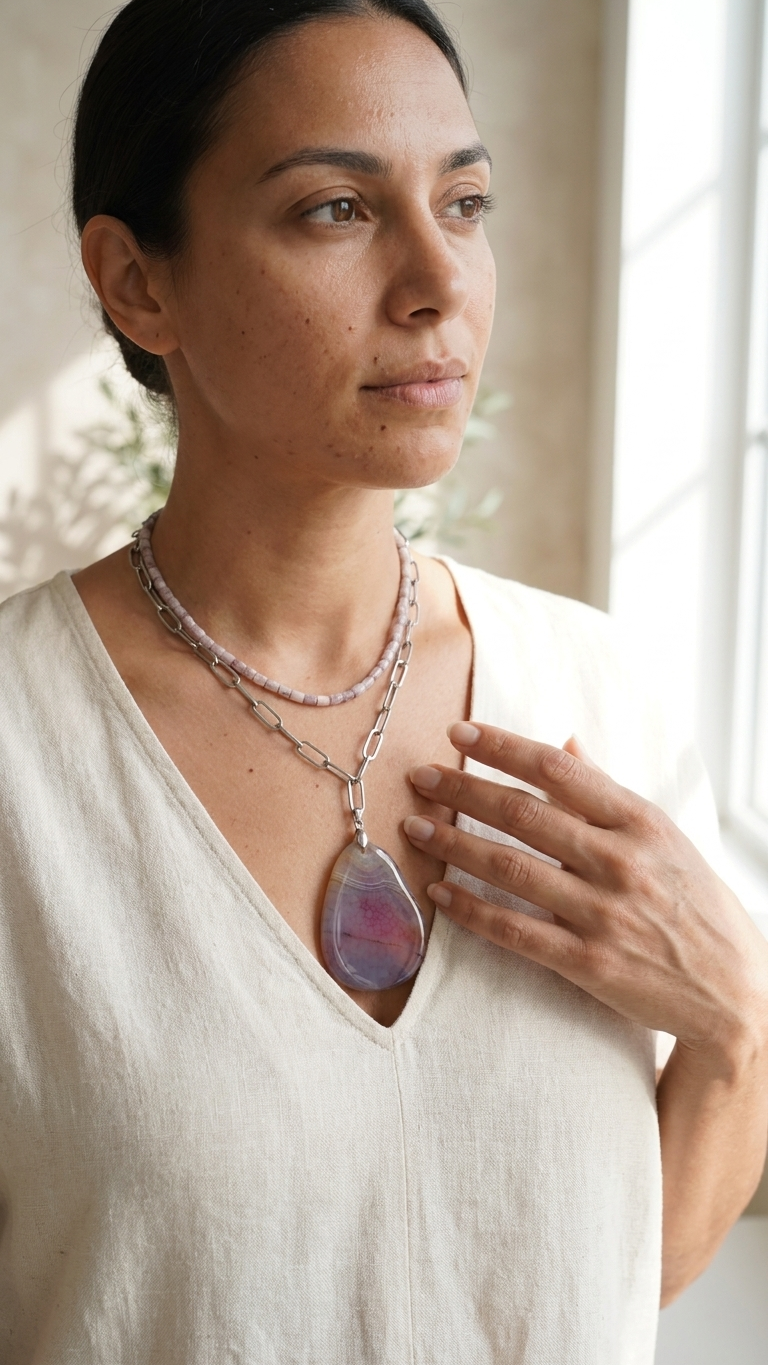 Set Laguna — Collar Doble de Cristal Rosado y Ágata Laguna Rosa