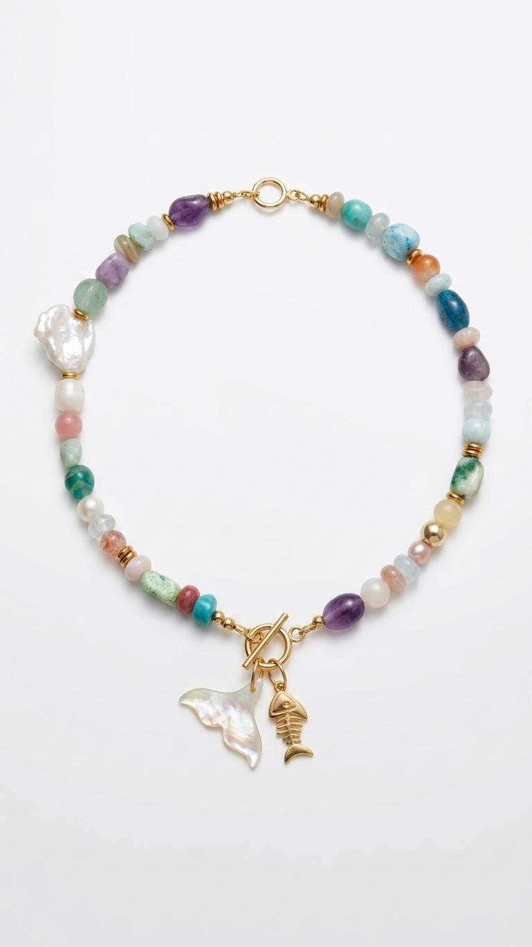 Collar SIRENA - Mix de Minerales, Perla de Río y Nácar