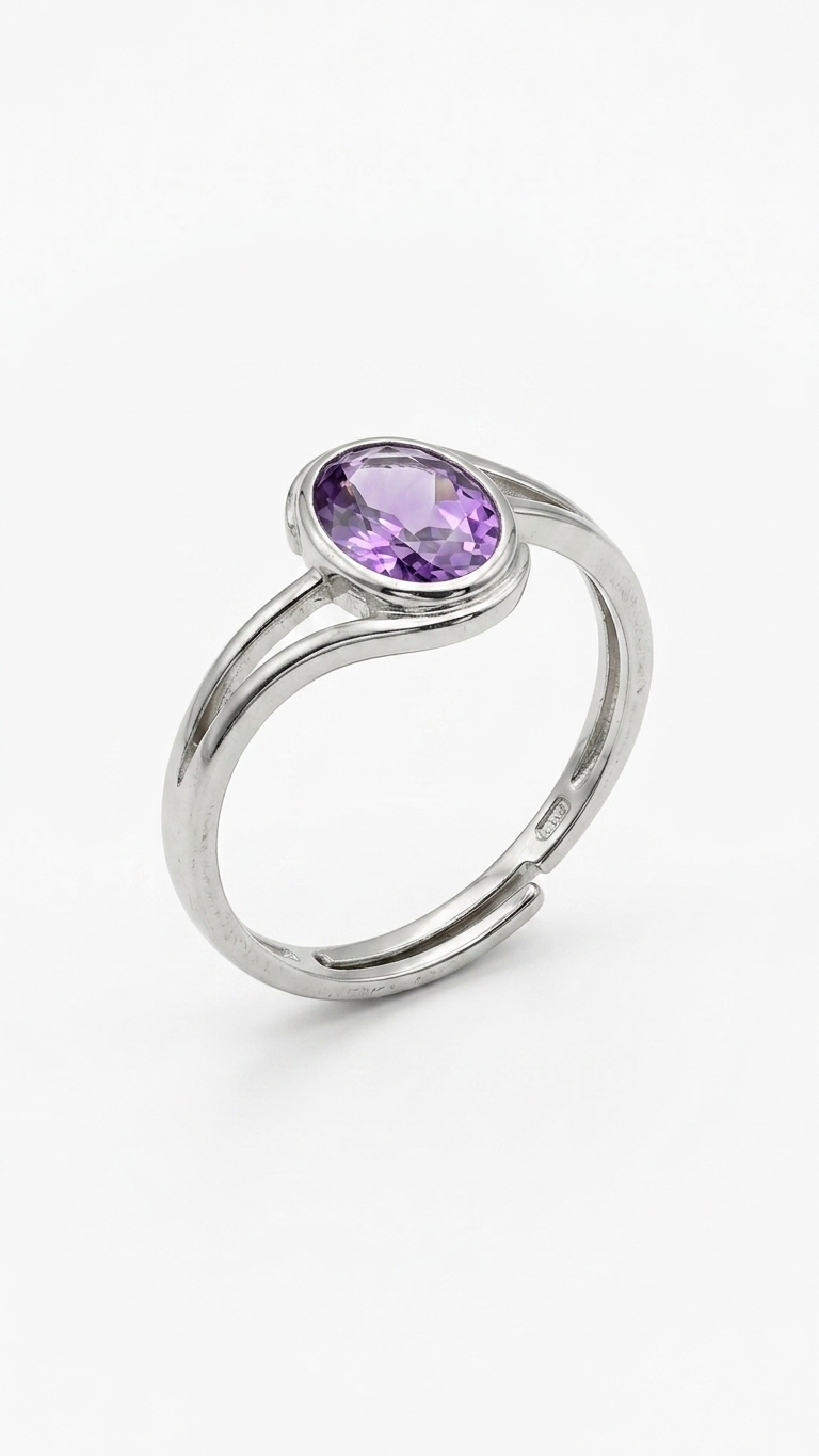 Anillo VESPER - Plata de ley con acabado envejecido y amatista natural