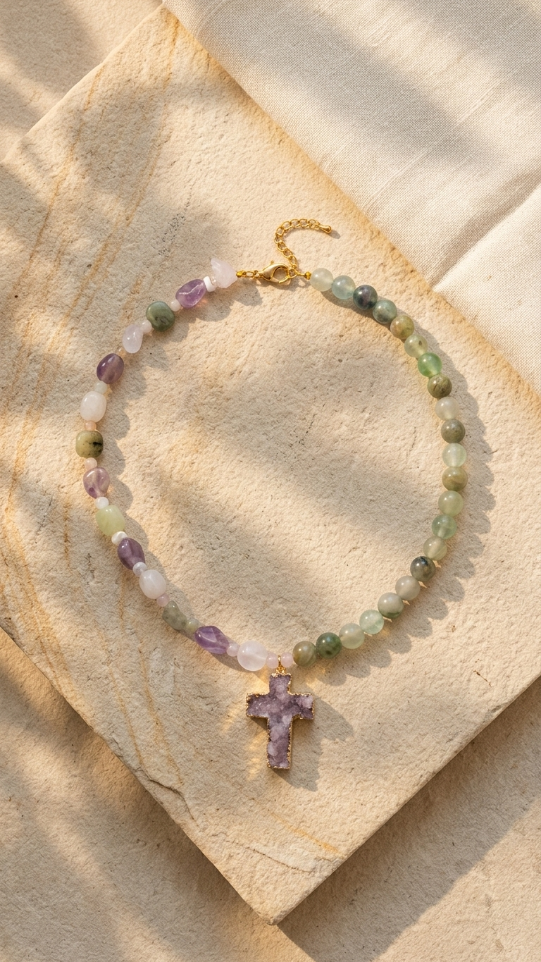Collar AURA - Mix de minerales y colgante drusa