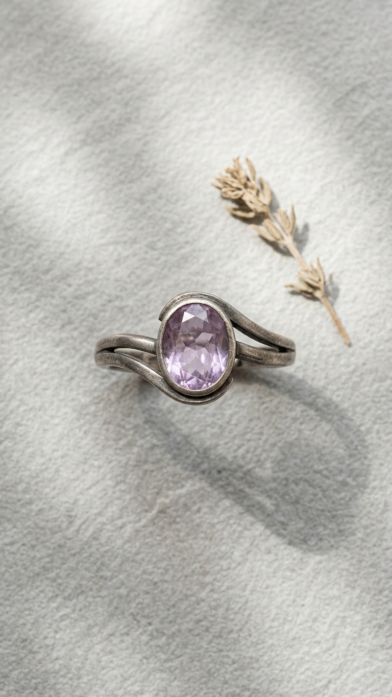 Anillo VESPER - Plata de ley con acabado envejecido y amatista natural