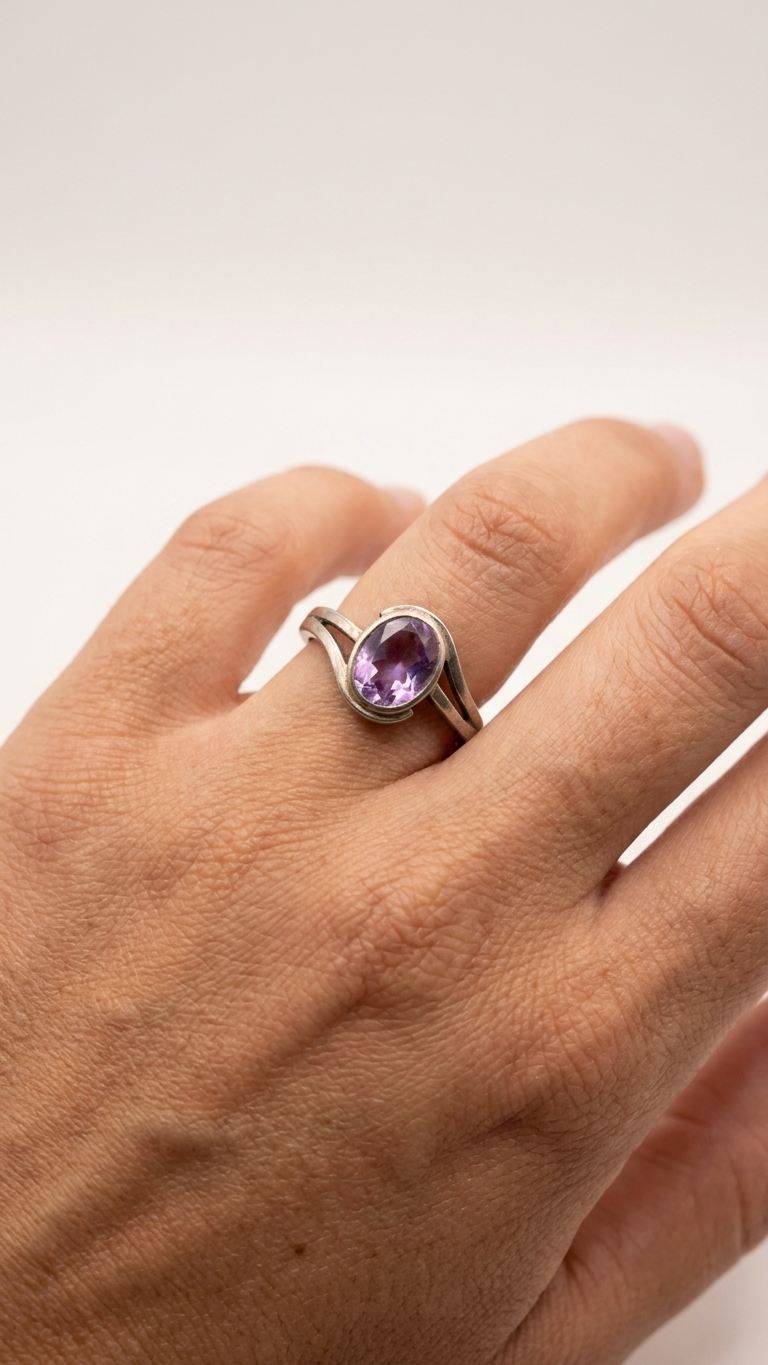 Anillo VESPER - Plata de ley con acabado envejecido y amatista natural