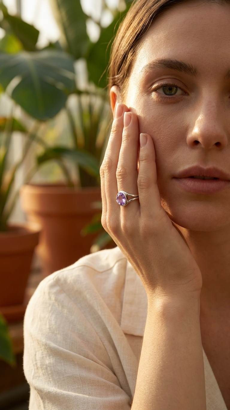 Anillo VESPER - Plata de ley con acabado envejecido y amatista natural