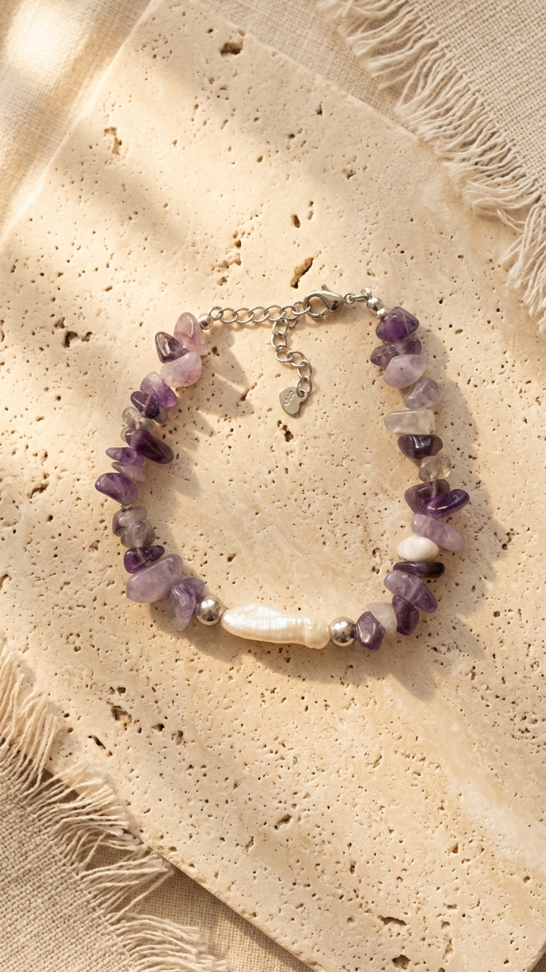 FORZA Pulsera con Minerales y Perla Barroca