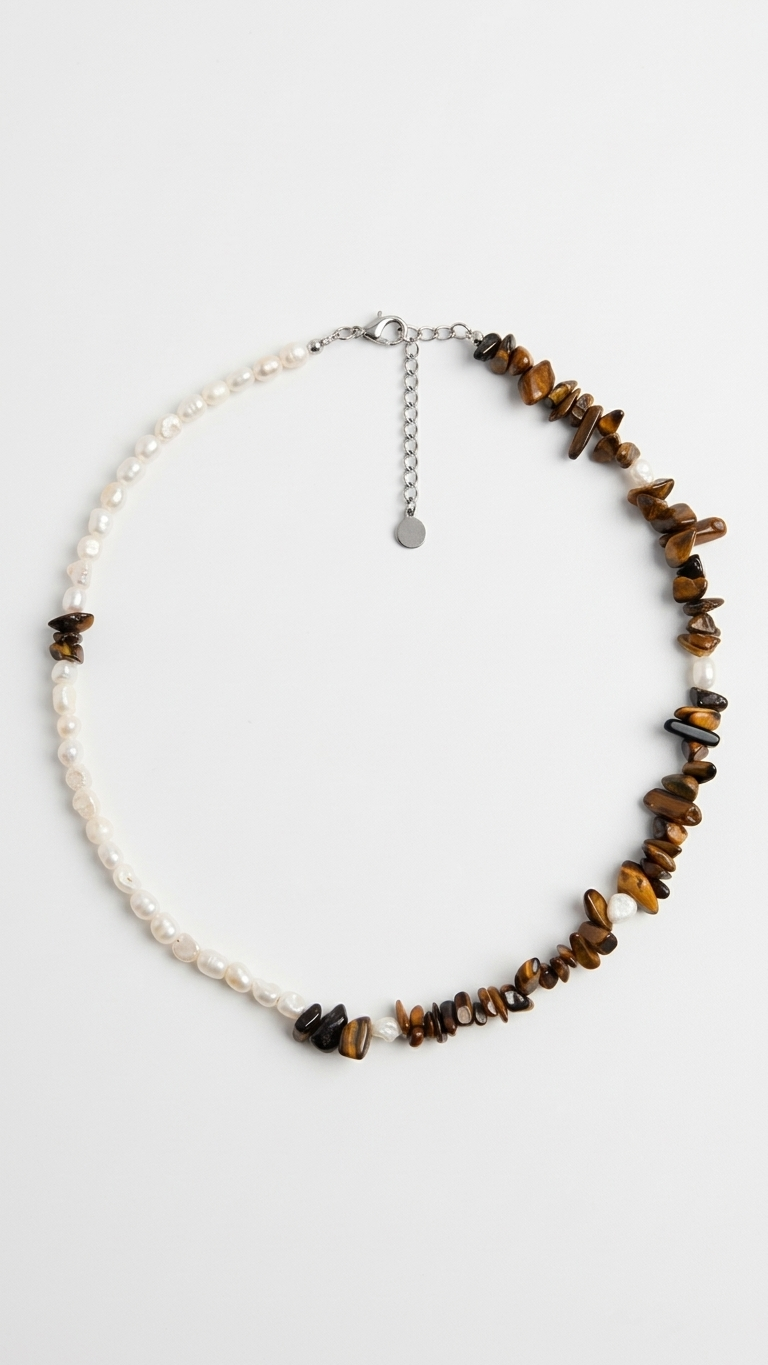 Collar EIRA  - Perla Barroca Mini y Ojo de Tigre Natural