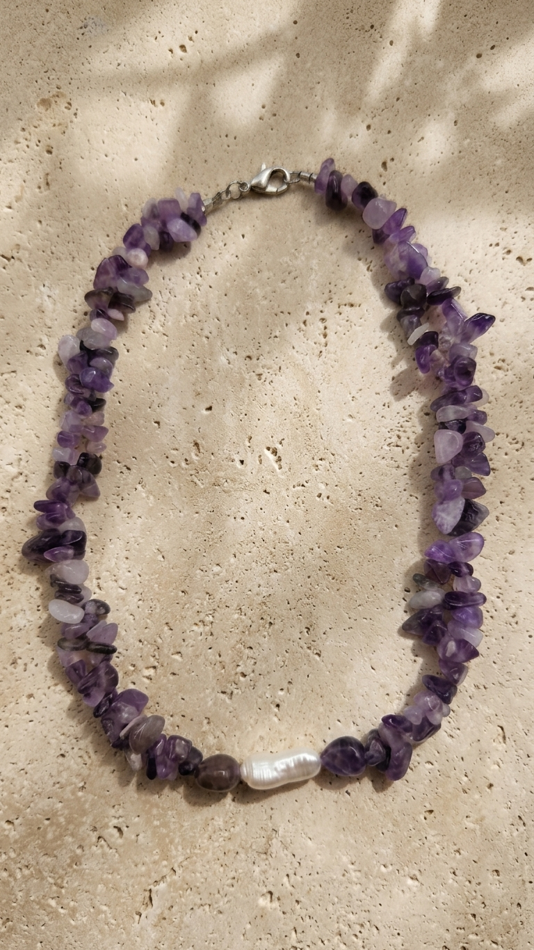 COURAGE Collar doble con Minerales y Perla Barroca