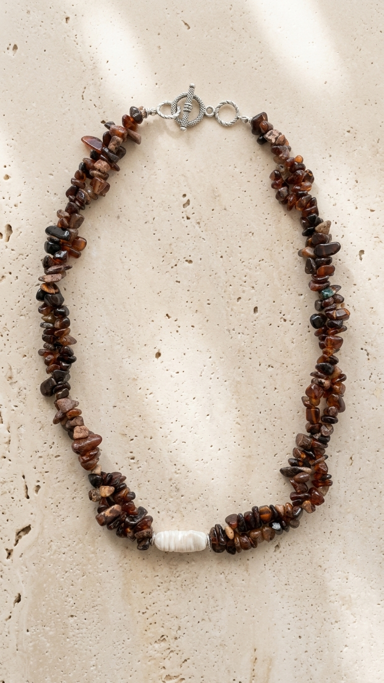 COURAGE Collar doble con Minerales y Perla Barroca