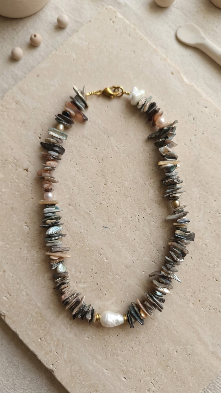Collar SAVAGE · Concha Abulón en Bruto y Perla Barroca