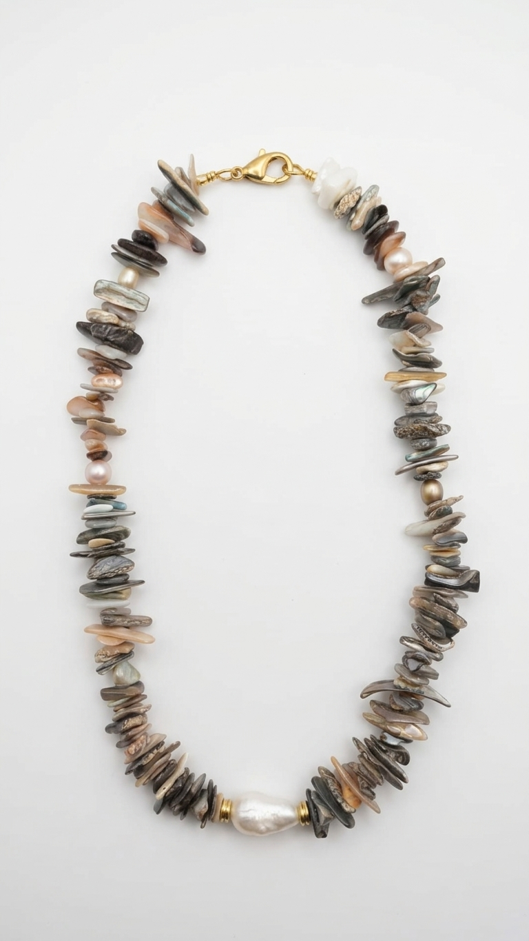 Collar SAVAGE · Concha Abulón en Bruto y Perla Barroca