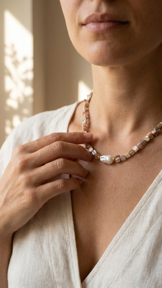 Collar FREYA · Concha Nácar, Perlas