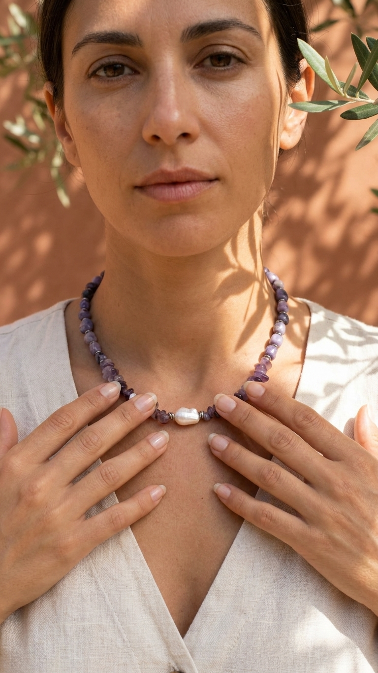 MAEVE Collar con Charoíta, amatista y Perla Barroca