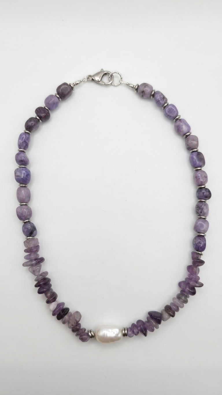 MAEVE Collar con Charoíta, amatista y Perla Barroca