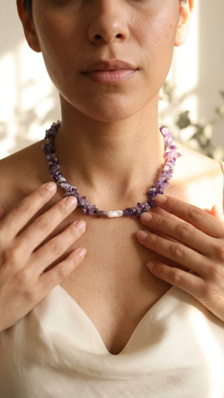 COURAGE Collar doble con Minerales y Perla Barroca