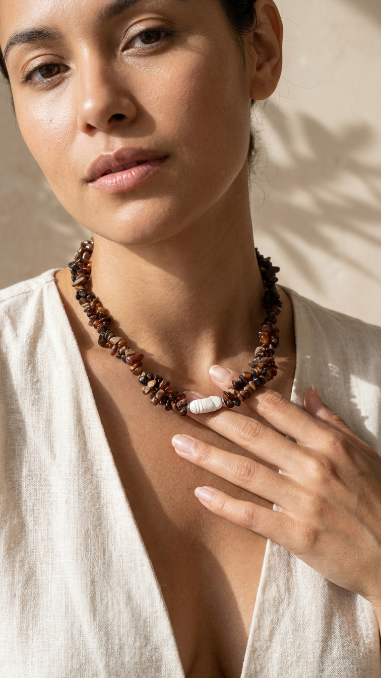 COURAGE Collar doble con Minerales y Perla Barroca