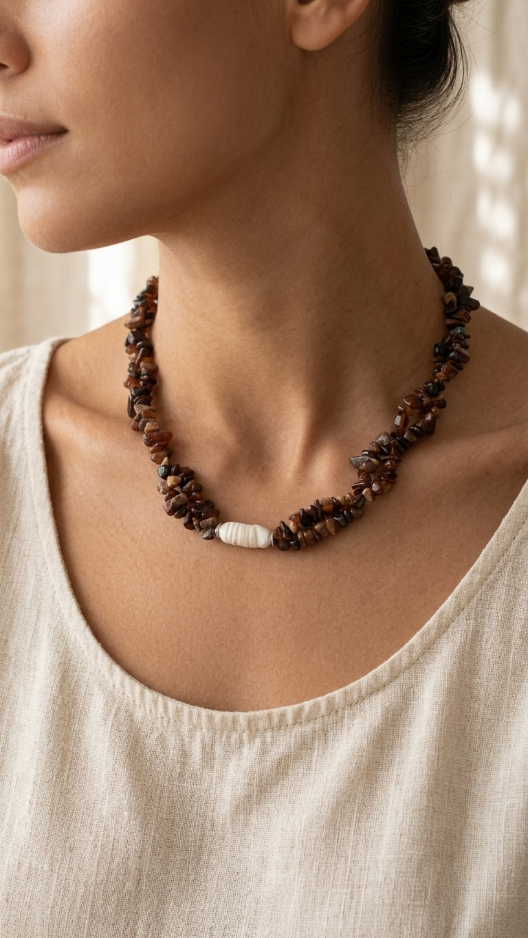 COURAGE Collar doble con Minerales y Perla Barroca