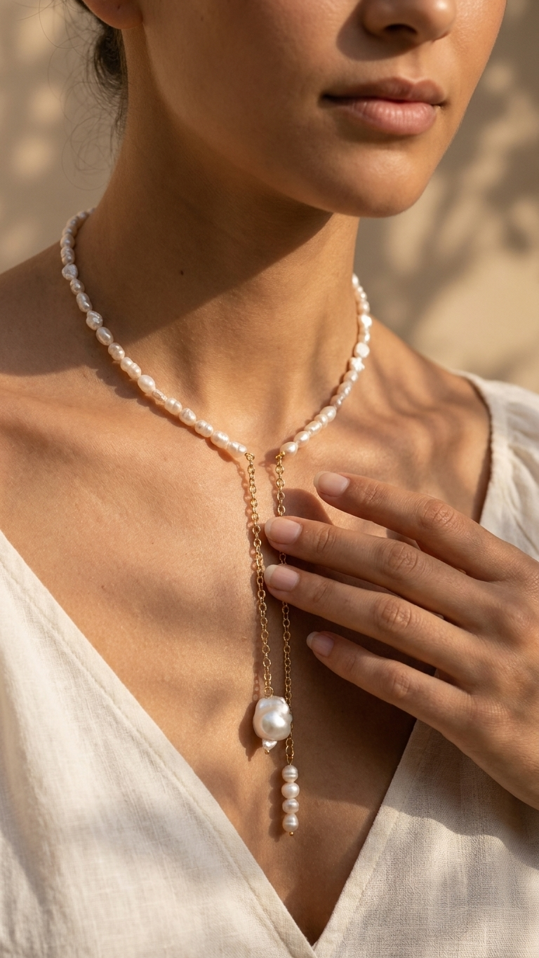 ELARA — Choker de perla barroca y cadenas acero